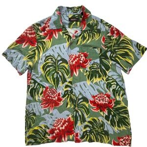 Deus Ex‎ Machina Desmond Shirt Mens Large Green Red Tropical Floral DMS2051383